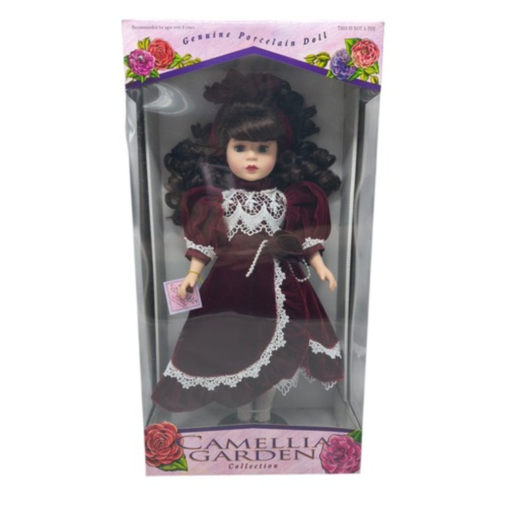 1997 Brass Key Camellia Garden By Tracy Lynn 16" Brunette Doll In Burgandy Dress